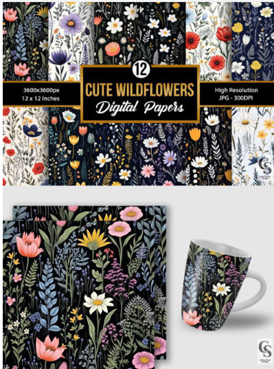 Wildflowers Seamless Patterns (Template,Graphics)